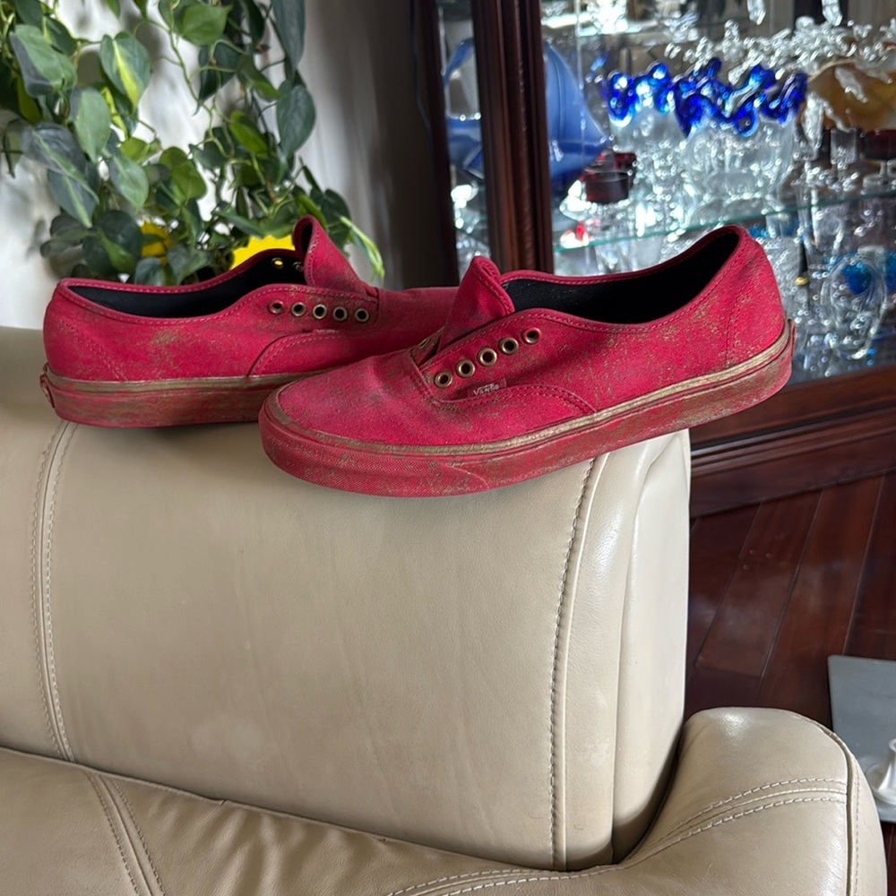 Vans Of The Wall Red With Gold Splatters Men’s Size 10.5 Women Size 12 Like New - Picture 7 of 9